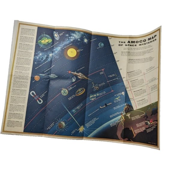1958 AMOCO AMERICAN OIL COMPANY VENTURE into SPACE FOLDOUT Poster mysteries tech - Picture 5 of 7
